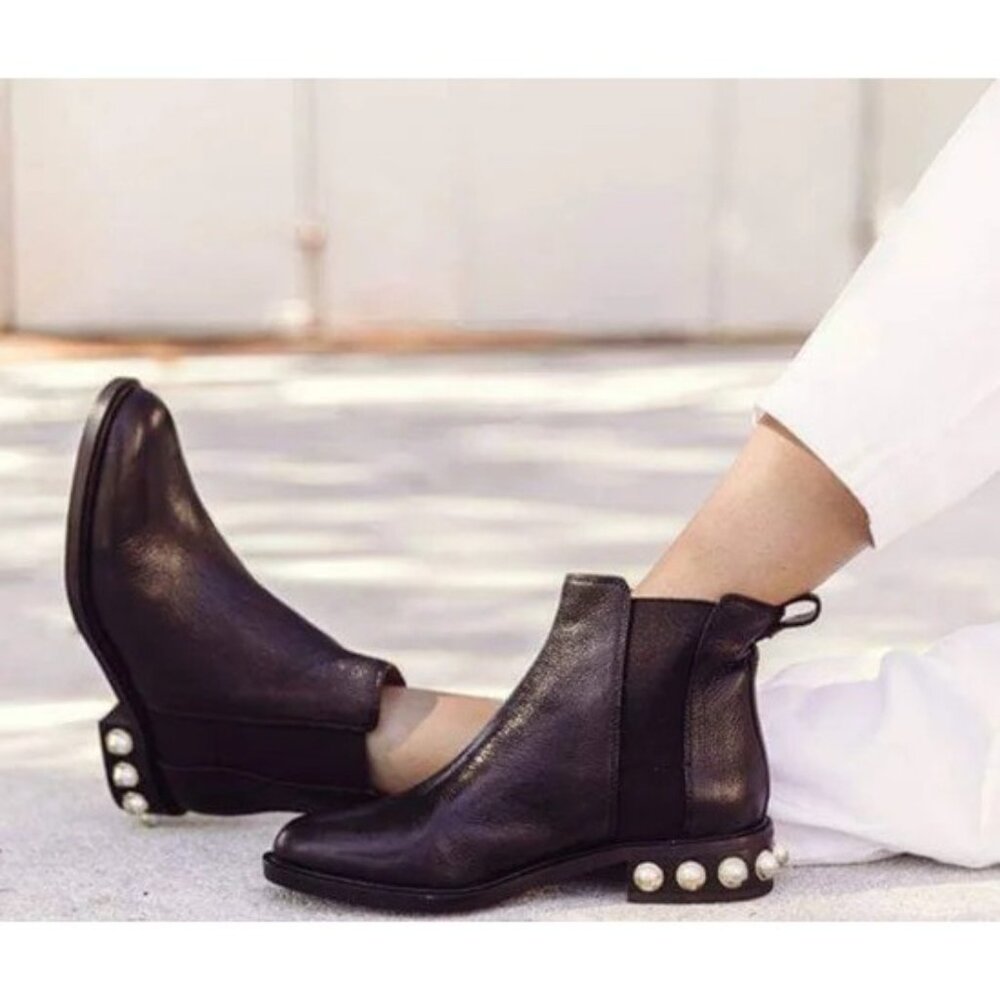 Louise et Cie Valtina Pearl Heel Chelsea Boots Women US 9M Pebbled Leather Black - Picture 13 of 13